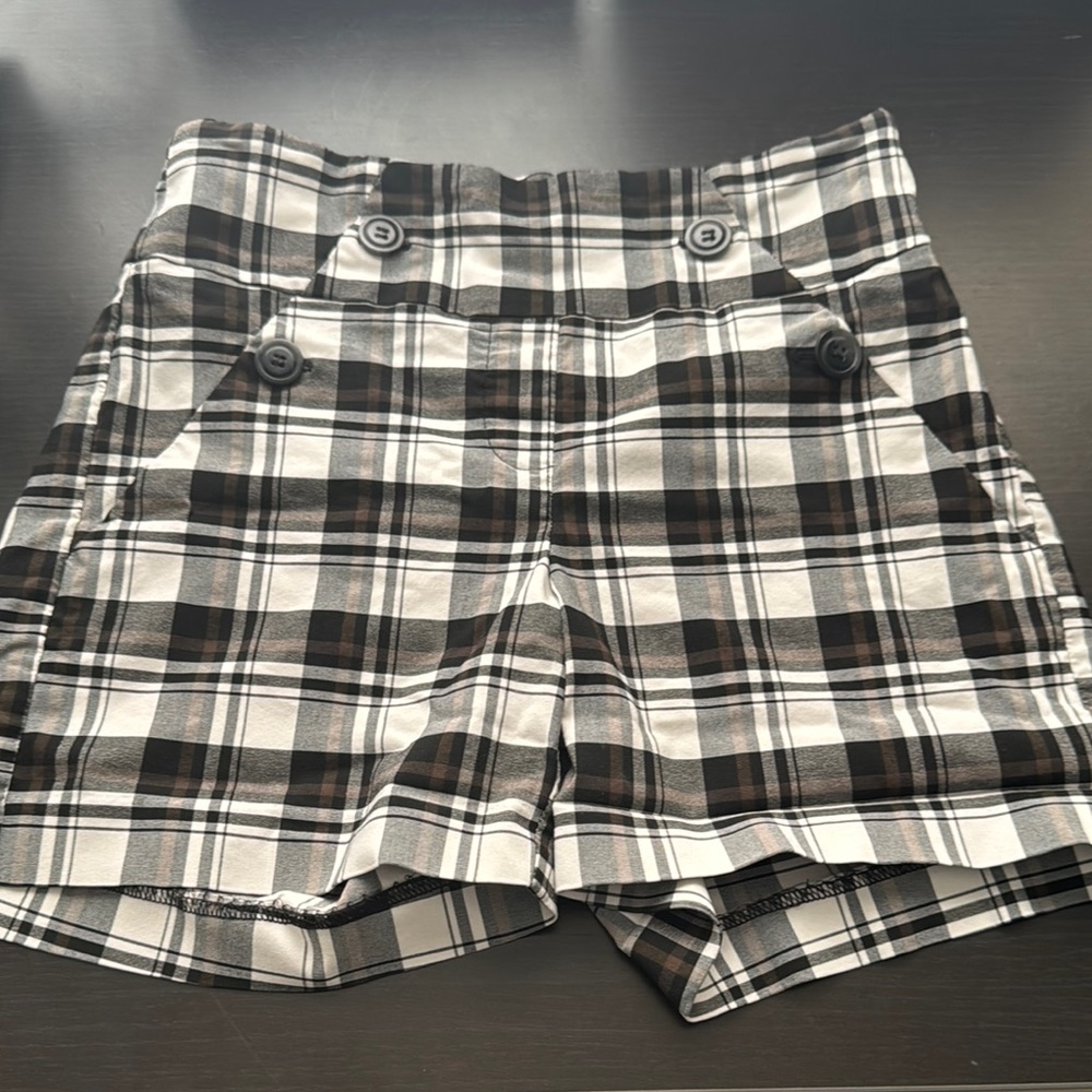 Plaid Button-Accent Shorts